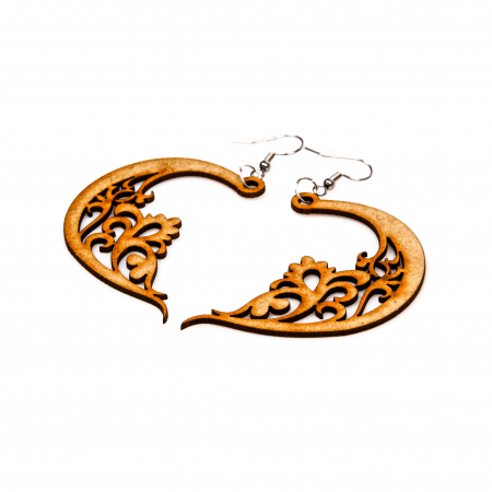 Cercei din lemn in forma de semiluna cu model [1]