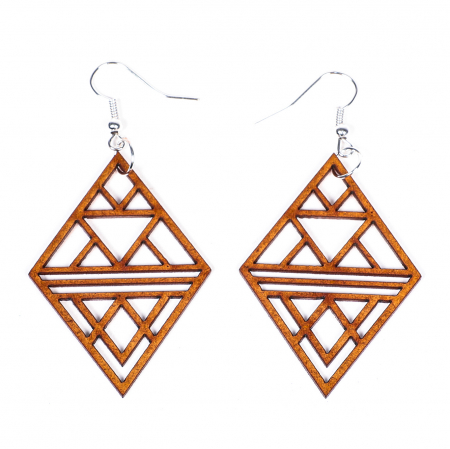 Cercei din lemn romb cu figuri geometrice [1]