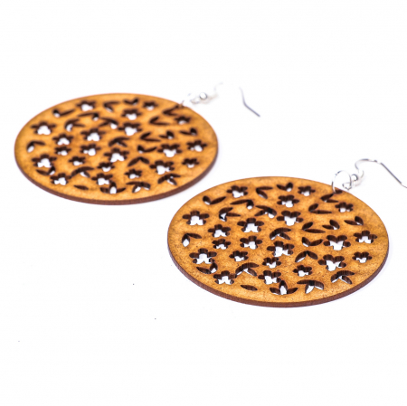 Martisoare - Cercei din lemn rotunzi cu flori