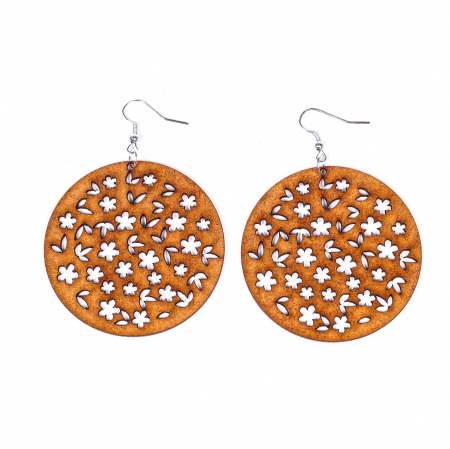 Cercei din lemn rotunzi cu flori [1]