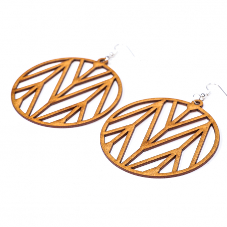 Martisoare - Cercei din lemn rotunzi cu linii