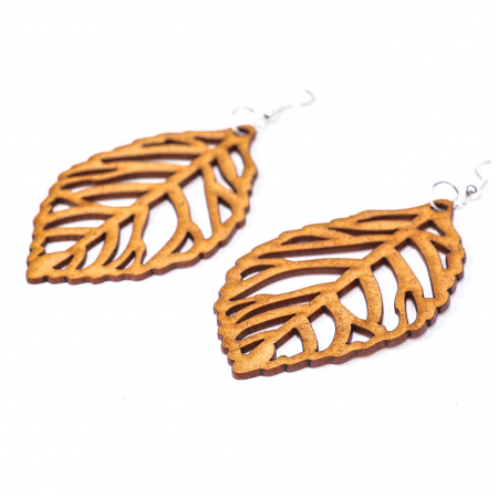 Cercei din lemn - Cercei din lemn tip frunza groasa