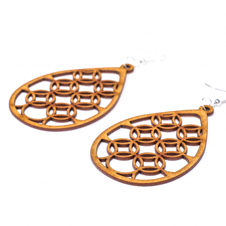 Cercei din lemn - Cercei din lemn tip lacrima cu cercuri