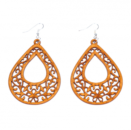 Cercei din lemn tip lacrima cu model floral [1]