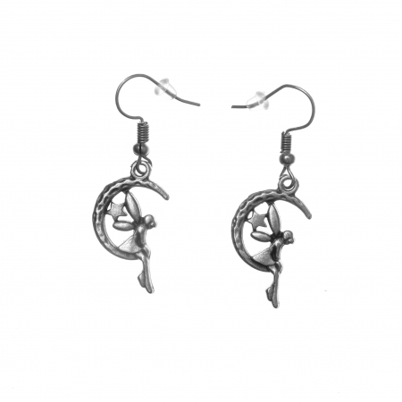 CERCEI ZAMAC - Cercei Zamac in Forma de Luna cu o Zana Mica