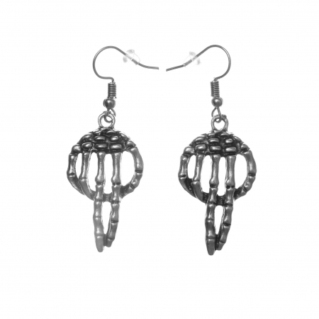 CERCEI ZAMAC - Cercei Zamac  in Forma unei Mâini de Schelet care ține două degete ridicate