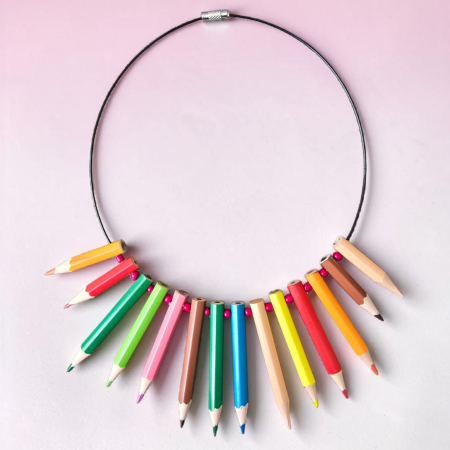 Cercei din lemn - Colier cu creioane colorate