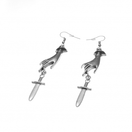 Cercei Zamac in Forma unei Maini Feminine  cu un Cutit [1]