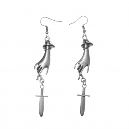 CERCEI ZAMAC - Cercei Zamac in Forma unei Maini Feminine  cu un Cutit