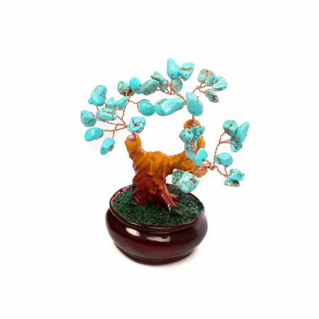 Cadouri de Paste - Copac Bonsai Feng Shui mediu cu pietre semipretioase - turcoaz Peruzea