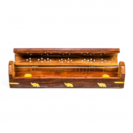 Cutie lemn pentru betisoare si conuri parfumate maro cu elefant [4]