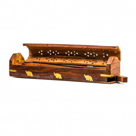 Cutie lemn pentru betisoare si conuri parfumate maro cu elefant [7]