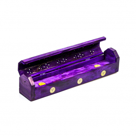 Cutie lemn pentru betisoare si conuri parfumate mov cu soare [2]