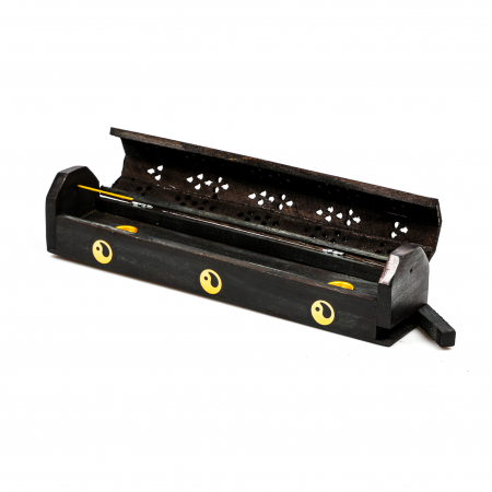 Cutie lemn pentru betisoare si conuri parfumate negru cu yin yang [8]