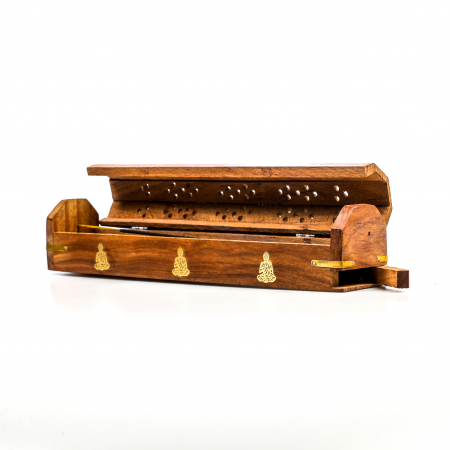 Cutie lemn pentru betisoare si conuri parfumate maro cu simbol budist [9]