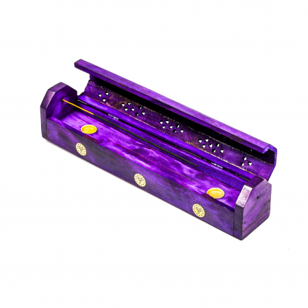 Cutie lemn pentru betisoare si conuri parfumate mov cu soare [7]