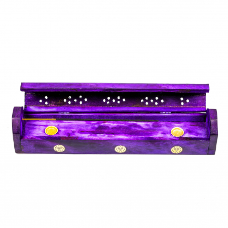 Cutie lemn pentru betisoare si conuri parfumate mov cu soare [5]