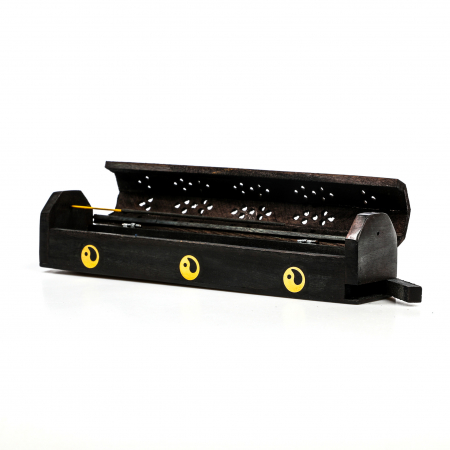 Cutie lemn pentru betisoare si conuri parfumate negru cu yin yang [9]