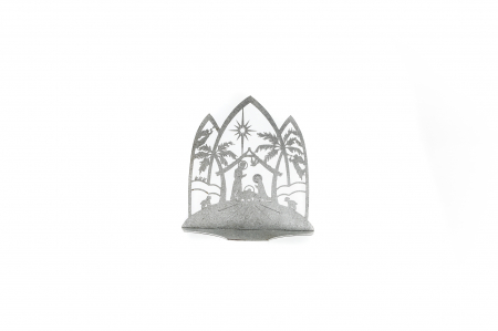 Decoratiuni Craciun - Decoratiune argintie din lemn Nasterea Domnului