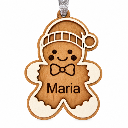 Decoratiuni Craciun - Decorațiune cu nume personalizata din lemn cu Omuleț de Turtă Dulce cu Căciulă