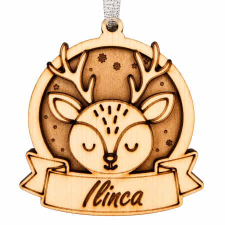 Decoratiuni Craciun - Decoratiune cu nume personalizata din lemn cu cap de ren