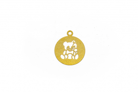 Decoratiuni Craciun - Decoratiune din lemn aurie Glob cu Ursulet