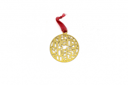 Decoratiuni Craciun - Decoratiune din lemn aurie Glob Merry Christmas