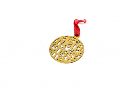 Decoratiune din lemn aurie Glob Merry Christmas [1]