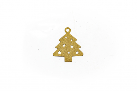 Decoratiuni Craciun - Decoratiune din lemn aurie Brad cu stelute