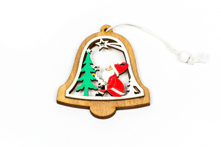 Decoratiuni Craciun - Decoratiune din lemn clopotel cu mos