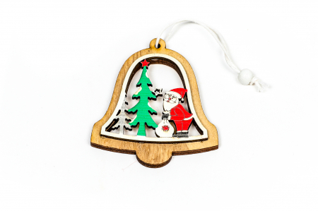 Decoratiuni Craciun - Decoratiune din lemn clopotel cu mos