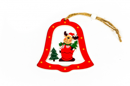 Decoratiuni Craciun - Decoratiune din lemn clopotel cu ren