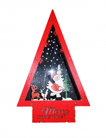 Decoratiune din lemn cu luminite Brad cu mos [0]