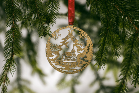 Decoratiune din lemn cu peisaj de iarna - auriu [0]