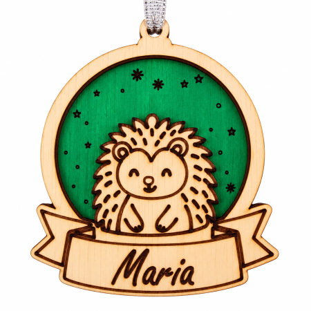 Decoratiuni Craciun - Decoratiune cu nume personalizata din lemn cu arici