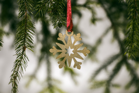 Decoratiune din lemn cu un fulg de nea auriu [0]