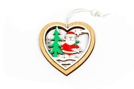 Decoratiuni cu peisaje de iarna - Decoratiune din lemn inima cu mos