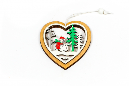 Decoratiune din lemn inima cu om de zapada [0]