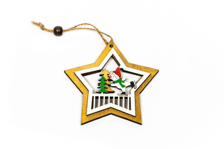 Decoratiune din lemn stea cu om de zapada [1]