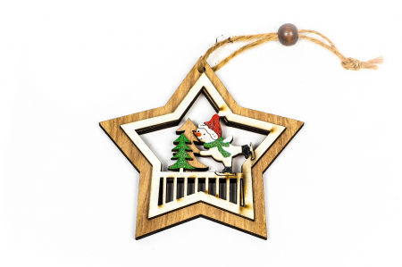Decoratiune din lemn stea cu om de zapada [0]