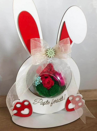 Cadouri de Paste - Decoratiune in forma de Iepuras pentru glob cu flori sau licheni