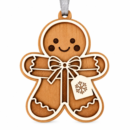 Decoratiuni Craciun - Decorațiune personalizata din lemn cu Omuleț de Turtă Dulce cu fundă și cadou