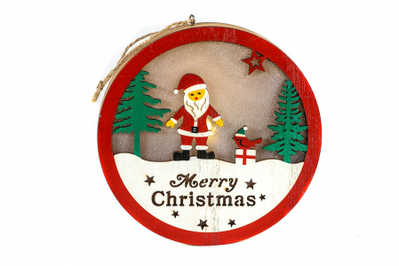 Decoratiuni cu lumina - Decoratiune rotunda din lemn care lumineaza cu mos