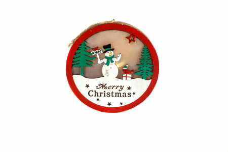 Decoratiuni cu lumina - Decoratiune rotunda din lemn care lumineaza cu om de zapada