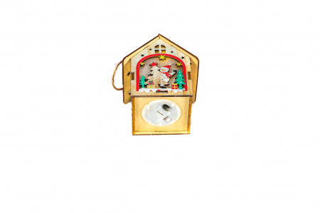 Casuta mica  din lemn care lumineaza cu om de zapada si brad [3]