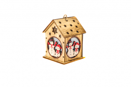 Casuta din lemn care lumineaza cu oameni de zapada [1]