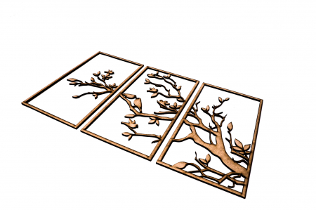 Tablou din 3 piese cu o ramura si pasarele [2]