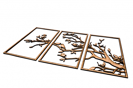 Tablou din 3 piese cu o ramura si pasarele [4]