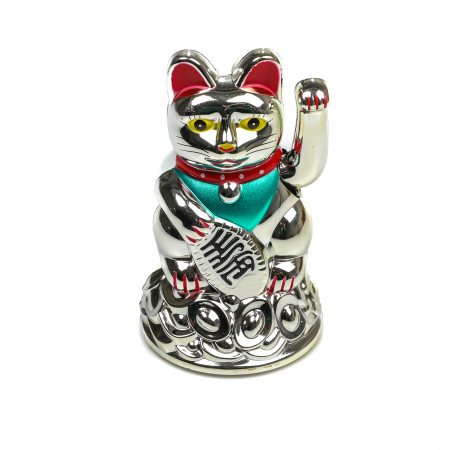 Statueta Feng Shui Pisica mare argintie pentru prosperitate [4]