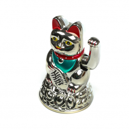 Statueta Feng Shui Pisica mare argintie pentru prosperitate [2]